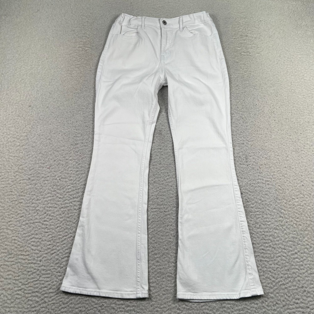 Abercrombie Kids Jeans Girls 17/18 Short High Rise Flare Stretch Denim White